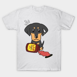 Funny Dachshund Spills a jar of BBQ Sauce T-Shirt